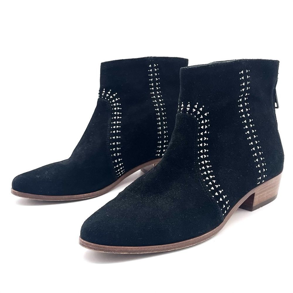 Joie Lucy Black Suede Silver Studded Ankle Booties Women’s Size EU 38.5 | US 8.5
